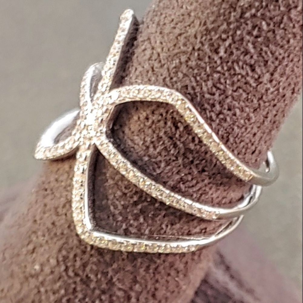 Sterling Silver CZ Intersecting Openwork Ring Band - Picture 6 of 6
